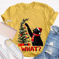Humorous Holiday Cat Chaos Shirt, Black Cat Pushing Christmas Tree T-Shirt, Adorable Festive Kitty Graphic Tee, Cat Lover Christmas Present