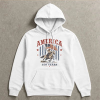 America 250 Years Hoodie | Vintage Cowboy on Horseback with American Flag Art | Soft Cotton-Polyester Blend | Patriotic Gift for History Enthusiasts