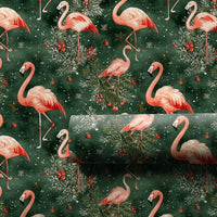 Snowy Pine Red Berry Gift Wrap, Pink Flamingo Christmas Wrapping Paper, Tropical Holiday Wrapping Paper, Coastal Winter Gift Wrap Roll