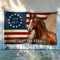 250 Years Strong Horse American Flag | 1776-2026 Commemorative Betsy Ross Design | Double-Sided Polyester House Flag | Patriotic Farm & Garden Decor