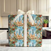 Burj Al Arab Holiday Wrapping Paper, Dubai Christmas Wrapping Paper, Watercolor Dubai Gift Wrap, Tropical Skyline Xmas Wrapping Paper