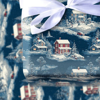 Comfy Winter Town Gift Wrap, Vintage Snowy Village Wrapping Paper, Nostalgic Christmas Wrapping Paper, Scenic Holiday Night Gift Wrap Roll