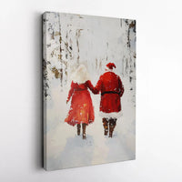 Snowy Forest Christmas Wall Decor, Santa and Mrs Claus Christmas Canvas Art, Romantic Santa and Mrs Claus Canvas Print, Festive Holiday Present
