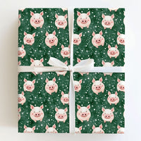 Farm Animal Snowflake Gift Wrap, Adorable Pig Christmas Wrapping Paper, Watercolor Piggy Wrapping Paper Roll