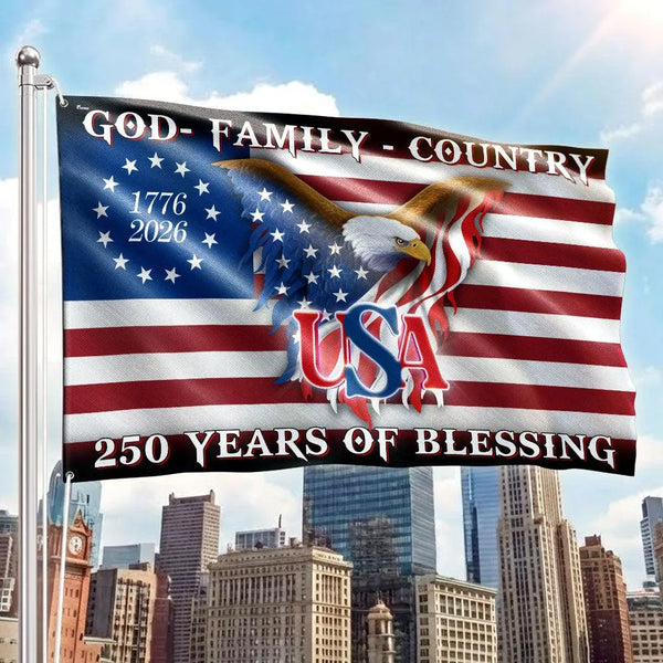 Betsy Ross 250 Years of Blessing Flag | 1776-2026 USA Patriotic House Flag | Double-Sided Polyester | God Family Country Eagle Design