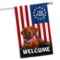 Dachshund Garden Flag Patriotic Welcome | 250 Years Betsy Ross Design | Double-Sided Polyester | Dog Lover Gift