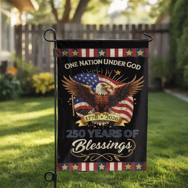 Patriotic American Eagle Garden Flag | One Nation Under God 250 Years of Blessings 1776-2026 | Double Sided Premium Weather Resistant Yard Decor | Christian Patriotic Gift