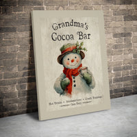 Vintage Snowman Hot Chocolate Station Poster, Grandma's Cocoa Bar Wall Art, Christmas Kitchen Art Print, Holiday Decor Digital Download
