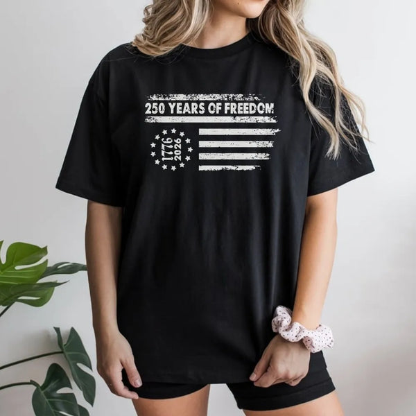 250 Years of Freedom T-Shirt | Vintage American Flag 1776-2026 Design | Soft Cotton Blend Sweatshirt | Patriotic 4th of July Gift for Men and Women