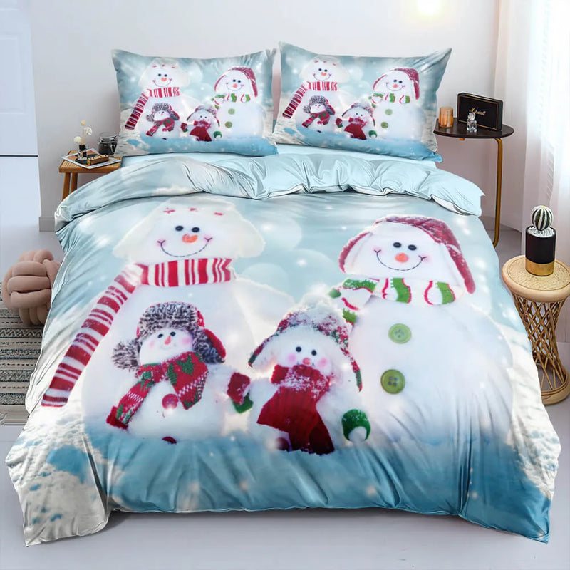 3D Winter Holiday Bedding Set, Christmas Snowman Duvet Cover Set, Festive Microfiber Quilt Cover, Christmas Bedroom Decor Present