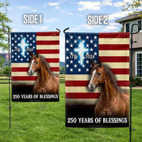 Horse American Flag Garden Flag | 250 Years of Blessings 1776-2026 | Christian Cross Patriotic Decor | Double-Sided Premium Polyester