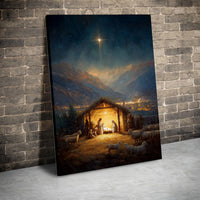 Holy Night Manger Silhouette Canvas Painting, Star of Bethlehem Nativity Scene Wall Art, Christmas Faith Poster, Printable Digital Download