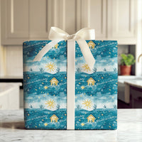 Blue Nativity Scene Gift Wrap, Unto Us a Child Is Born Wrapping Paper, Star of Bethlehem Paper, Christian Christmas Holiday Present Wrap