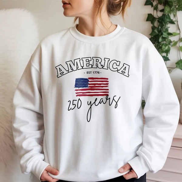 America 250 Years Sweatshirt | Patriotic American Flag EST 1776 Design | Soft Cotton Blend Unisex Fit | 4th of July Gift for Patriots
