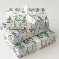 Snowy Winter City Gift Wrap, Paris Eiffel Tower Christmas Wrapping Paper, French Holiday Gift Wrapping Paper, Travel Lover Present Wrap Roll