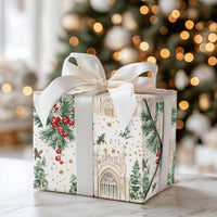 Gothic Church Holiday Wrapping Paper, Cathedral Christmas Wrapping Paper, Holly Berry Winter Wrapping Paper, Elegant Church Scene Gift Wrap
