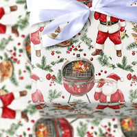 Christmas BBQ Cookout Gift Wrap, Grilling Santa Wrapping Paper, Roasted Turkey Holiday Wrapping Paper, Humorous Red Grill Gift Wrapping Paper