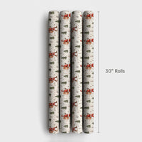 Winter Forest Christmas Gift Wrap, Hiking Santa Wrapping Paper, Watercolor Backpacking Santa Present Paper