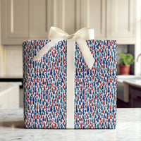 Red and Blue Forest Gift Wrap, Watercolor Pine Tree Wrapping Paper, Winter Holiday Tree Wrapping Paper Roll, Rustic Christmas Present Wrap