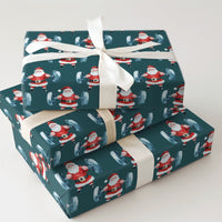 Dark Teal Gym Gift Wrap, Watercolor Weightlifting Santa Wrapping Paper, Bodybuilder Christmas Present Paper, Fitness Xmas Wrapping Paper