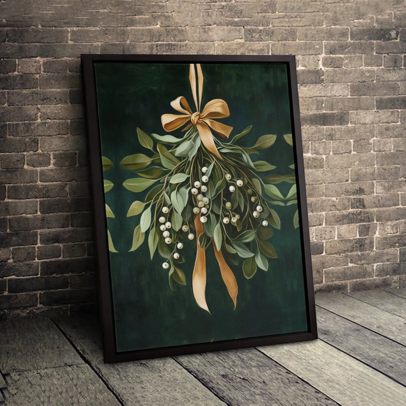 Festive Botanical Mistletoe Painting, Mistletoe Wall Art Digital Download, Winter Mistletoe Print, Christmas Decor Printable Art