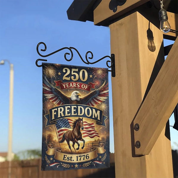 Patriotic 250 Years of Freedom Garden Flag | American Eagle & Running Horse Double-Sided Design | Premium Weather-Resistant Polyester | 4th of July & Independence Day Outdoor Decor Gift