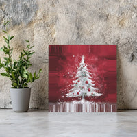 Snowy White Pine Wall Poster, Christmas Tree Canvas Art, Red Ornaments Holiday Print, Christmas Tree Art Digital Download Printable
