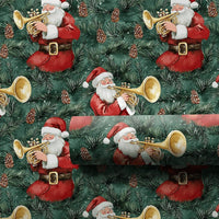 Musical Pine Christmas Gift Wrap, Santa Playing Trumpet Wrapping Paper, Dark Green Santa Wrapping Paper, Festive Holiday Gift Wrapping Paper