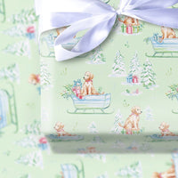 Watercolor Dog Christmas Gift Wrap, Golden Doodle Sleigh Wrapping Paper, Puppy Winter Holiday Wrapping Paper, Dog Lover Gift Wrap Roll