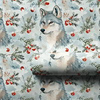 Christmas Wolves Gift Wrapping Paper, Watercolor Winter Wolf Wrapping Paper, Rustic Wildlife Present Wrap, Holiday Evergreen Gift Wrap Roll