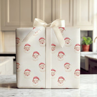 Adorable Santa Face Holiday Gift Wrap, Watercolor Santa Claus Wrapping Paper, Cream Christmas Wrapping Paper, Whimsical Holiday Gift Wrap Roll