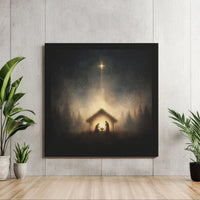 Starry Night Holy Family Christmas Print, Nativity Scene Canvas Wall Art, Christian Religious Instant Download, Manger Holiday Decor Present