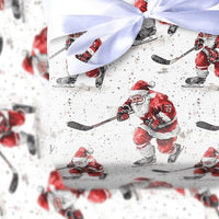 Watercolor Sports Gift Wrap Paper, Hockey Santa Christmas Wrapping Paper, Ice Hockey Holiday Wrapping Paper, Xmas Gift Wrap for Hockey Fans