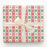 Christmas Gift Wrap, Red and Green Snowflake Wrapping Paper, Festive Winter Present Paper, Holiday Wrapping Paper, Xmas Gift Wrap Roll