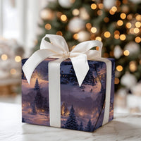 Snowy Cabin Night Scene Gift Wrap, Winter Village Wrapping Paper, Christmas Present Paper, Holiday Gift Wrap Roll, Winter Wonderland Wrap