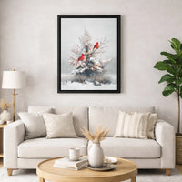Snowy Winter Pine Tree Canvas, Red Cardinal Canvas Wall Art, Cardinal with Red Berries Canvas Print, Christmas Holiday Seasonal Wall Decor