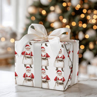 Watercolor Santa in Apron Gift Wrap, Santa Workshop Wrapping Paper, Rustic Santa Claus Christmas Paper, Holiday Party Present Wrapping Roll