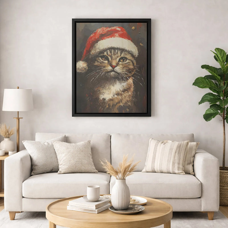 Tabby in Santa Hat Canvas, Painterly Christmas Cat Canvas, Holiday Kitten Wall Art, Festive Pet Lover Canvas Print, Winter Home Decor Present