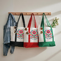 Maestra Bilingüe Graphics Flowers Color-blocked Canvas Bag