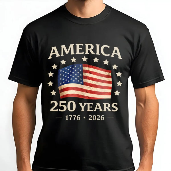 America 250 Years T-Shirt | Vintage USA Flag 1776-2026 Graphic | Soft Cotton Patriotic Tee | USA Anniversary Commemorative Gift
