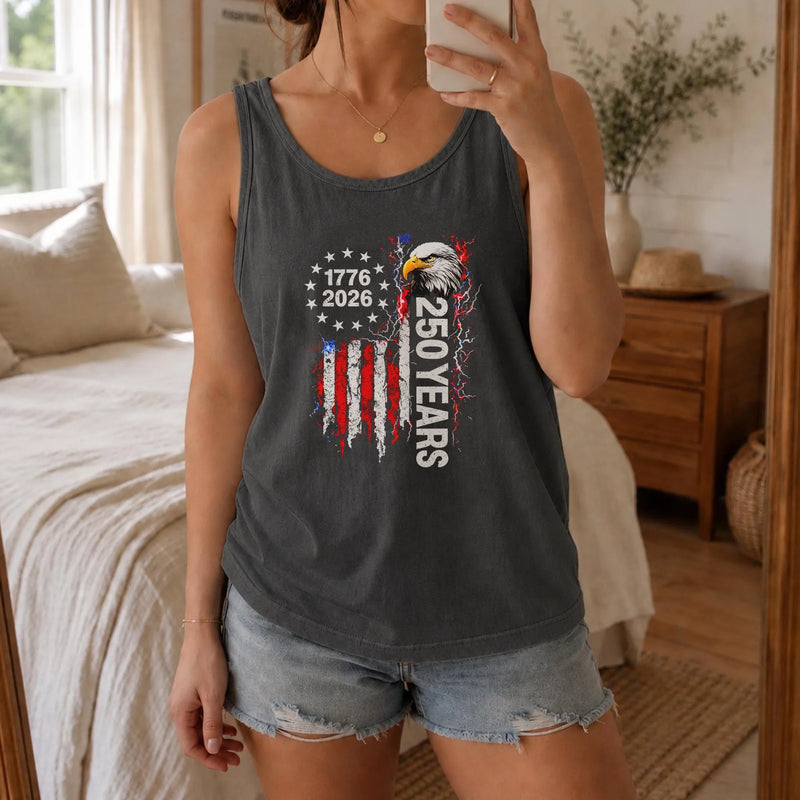American Eagle 250 Years Tank Top | 1776-2026 Distressed Flag Art | Soft Breathable Unisex Fit | Patriotic Gift for History Enthusiasts