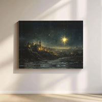 Nativity Night Landscape Poster, Star of Bethlehem Canvas Wall Art, Holy City Christian Canvas Print, Religious Christmas Digital Download