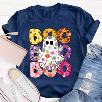 BOO Floral Ghost Print Halloween T-Shirt
