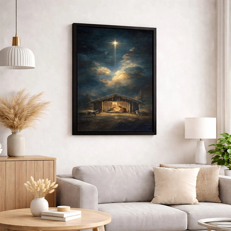 Silent Night Bethlehem Star Canvas, Nativity Scene Canvas Print, Holy Family Christmas Canvas Art, Religious Holiday Wall Decor Print