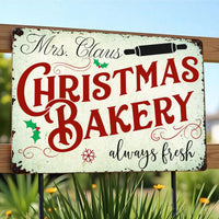 Holiday Kitchen Metal Sign, Christmas Bakery Always Fresh Metal Sign, Holly Snowflake Wall Decor, Retro Christmas Plaque, Baker Metal Sign