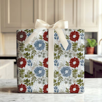 Red and Blue Holiday Wrapping Paper, Watercolor Wreath Christmas Wrapping Paper, Botanical Wreath Gift Wrap, Winter Wrapping Paper Roll