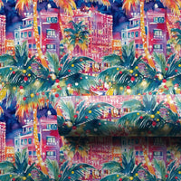 Coastal Palm Tree Gift Wrap, Tropical Christmas Wrapping Paper, Vibrant Cityscape Wrapping Paper, Warm Holiday Present Gift Wrap