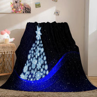 Glowing Starry Night Throw Blanket, Christmas Snowflake Tree Blanket, Winter Holiday Fleece Blanket, Festive Home Decor Blanket