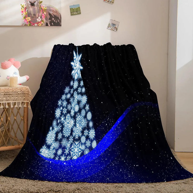 Glowing Starry Night Throw Blanket, Christmas Snowflake Tree Blanket, Winter Holiday Fleece Blanket, Festive Home Decor Blanket