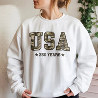 Camo USA Sweatshirt | America 250 Years Patriotic Design | Soft Cotton Blend Comfort Fleece | Gift for Military Veterans and Hunting Enthusiasts